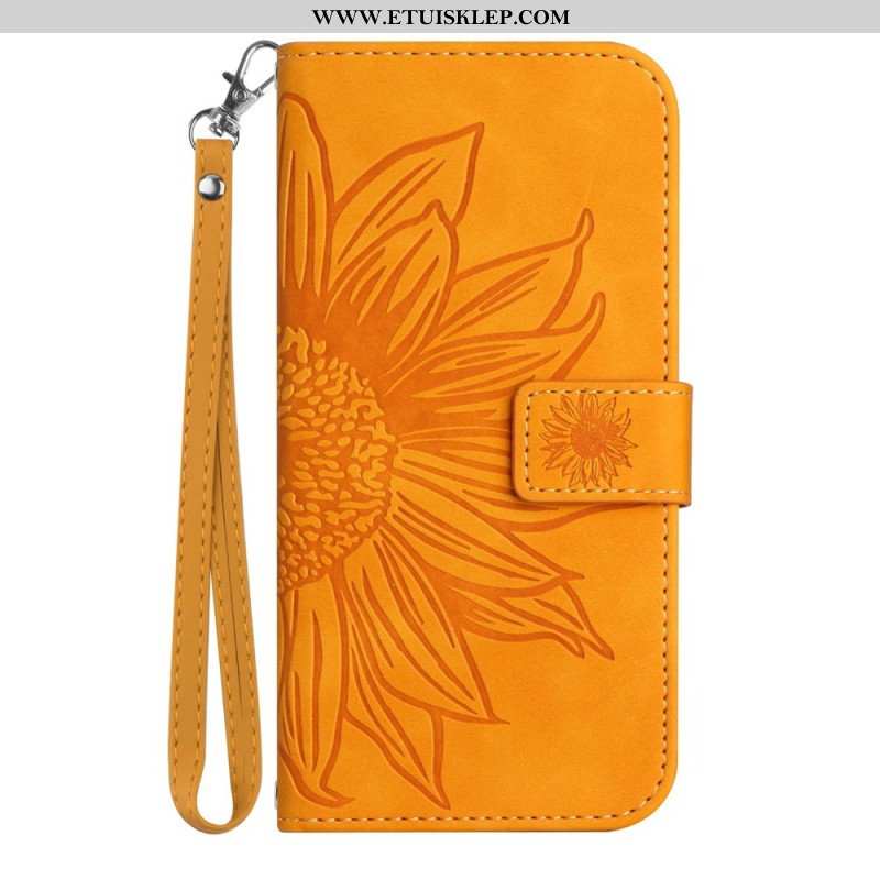 Etui Folio do Poco M4 5G Słonecznik Z Smyczą